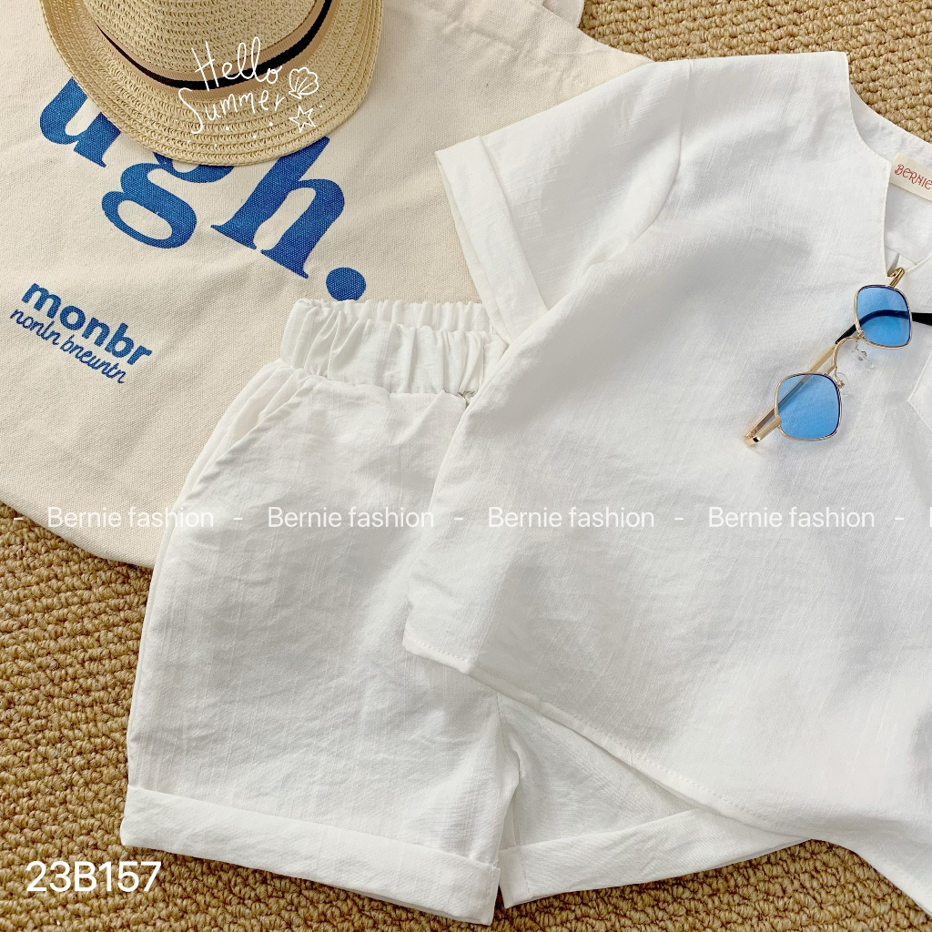 Fom to- Set bộ đũi trắng đi biển cộc tay Bernie cho bé trai bé gái