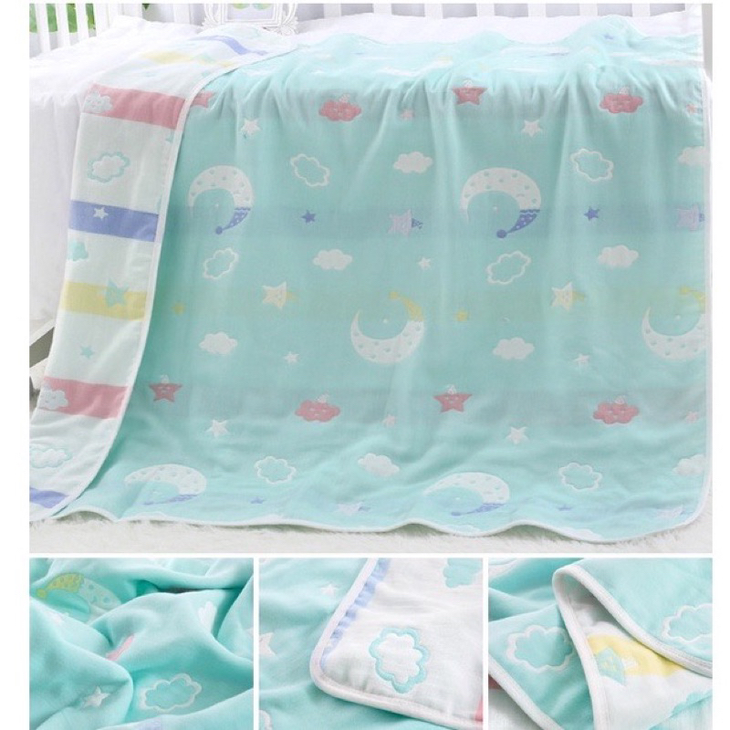 Chăn  choàng xô cho bé 6 lớp cotton muslin họa tiết 2 mặt 110x110cm