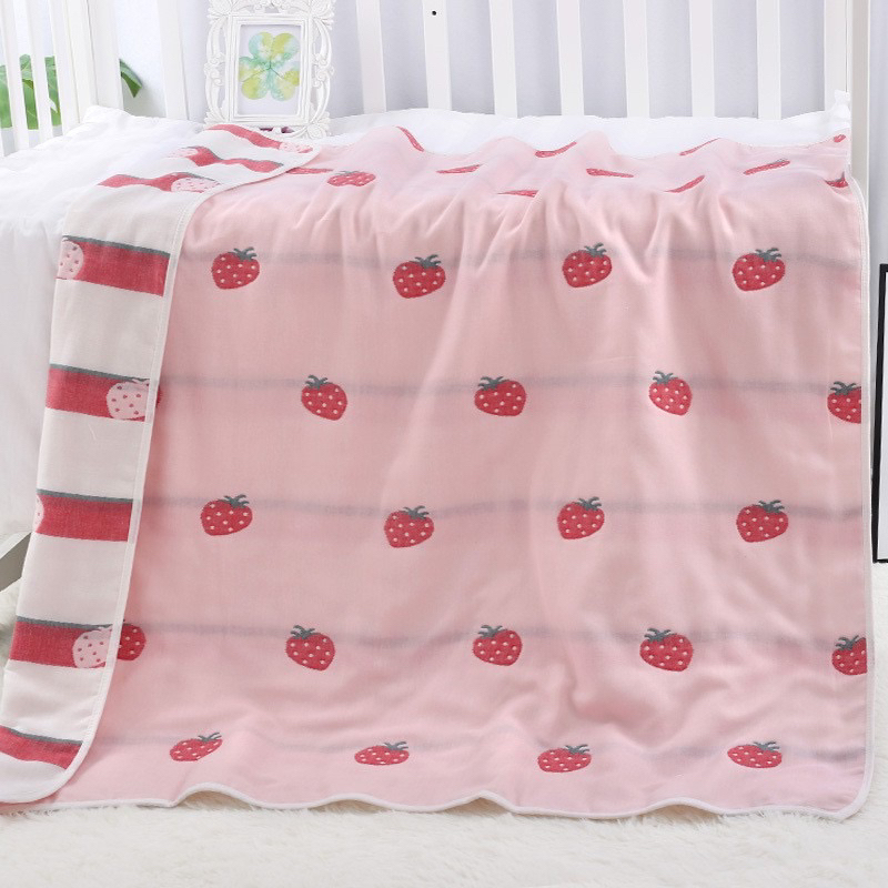 Chăn  choàng xô cho bé 6 lớp cotton muslin họa tiết 2 mặt 110x110cm