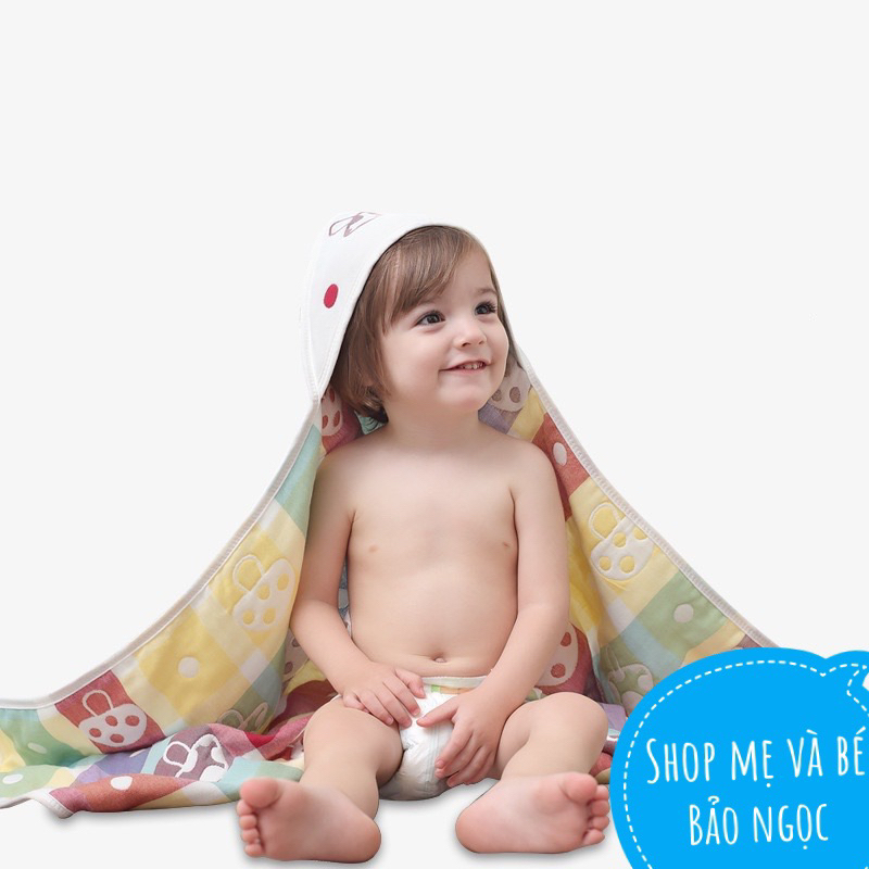 Chăn  choàng xô cho bé 6 lớp cotton muslin họa tiết 2 mặt 110x110cm