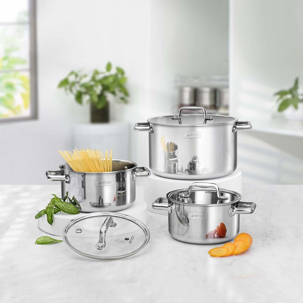 Bộ nồi inox liền khối Elmich Trimax ECO EL-8001 size 18, 20, 26cm chính hãng