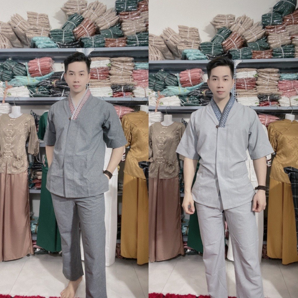 đồ lam đi chùa mẫu chữ vạn linen cao cấp