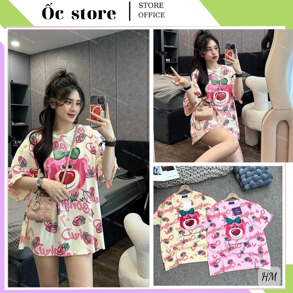 Áo phông nữ gấu dâu hàng đẹp chuẩn ảnh , áo thun hình gấu chữ cao cấp chất cotton mềm mát.