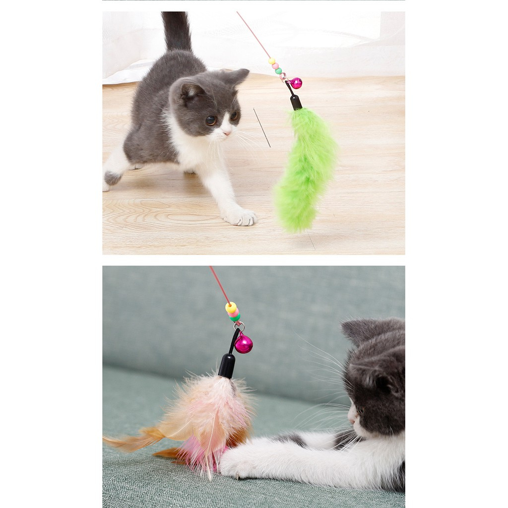 Đồ chơi cần câu mèo gắn lông vũ, đồ chơi que ngộ nghĩnh cho mèo, gậy mèo