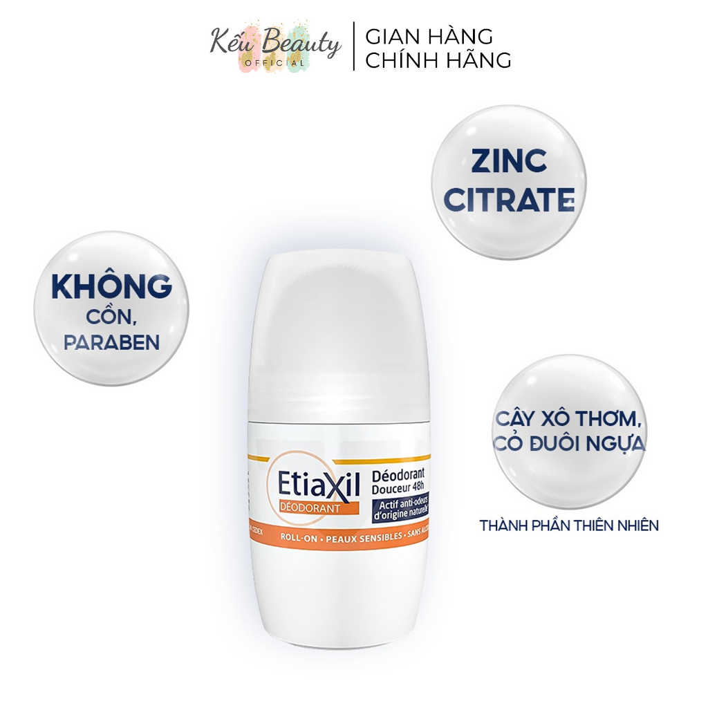 Lăn Khử Mùi Không Muối Nhôm Etiaxil Déodorant Douceur 48H Sans Aluminium 50ml - màu cam