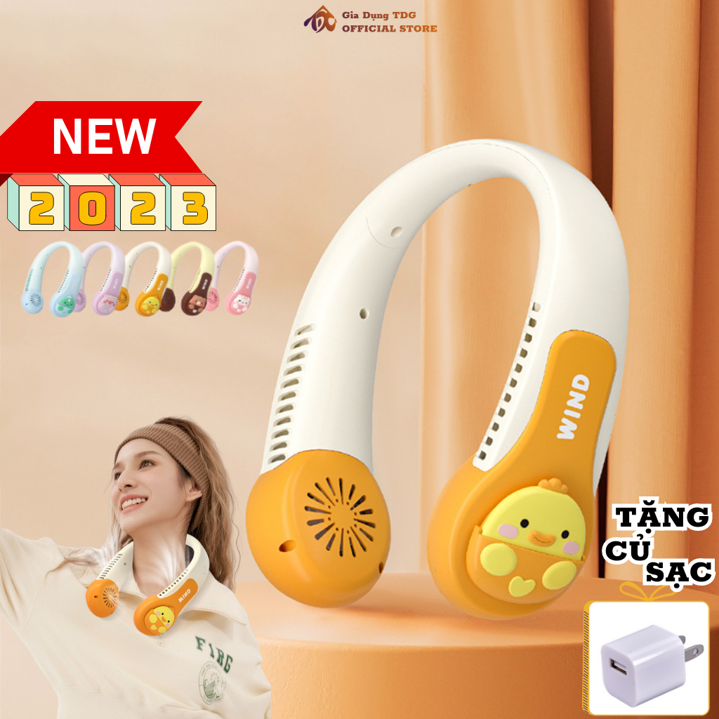 Quạt Đeo Cổ Mini Tích Điện Không Dây Thông Minh WIND TDG Quạt Không Cánh Cao Cấp Phong Cách Hoạt Hình Dễ Thương