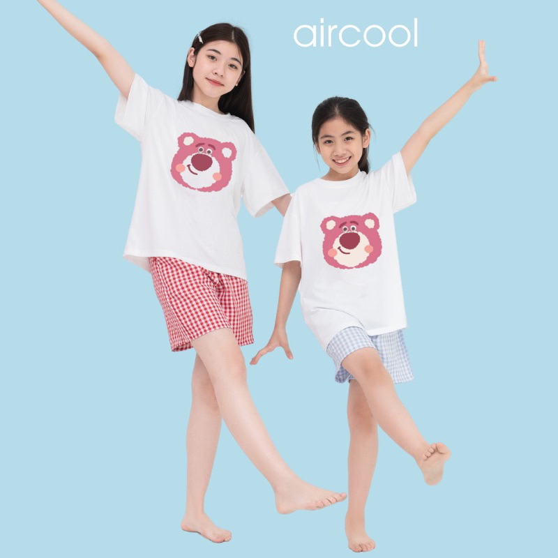 Bộ Quần Áo Cộc Tay Cho Bé Gái 2-16++ Hình Gấu Dâu Chất Liệu Cotton Thoáng Mát - Bộ Đùi