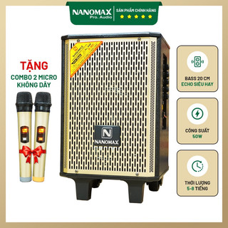 Loa kéo mini Nanomax S-8C bass 20cm karaoke Bluetooth 2 mic không dây S8c
