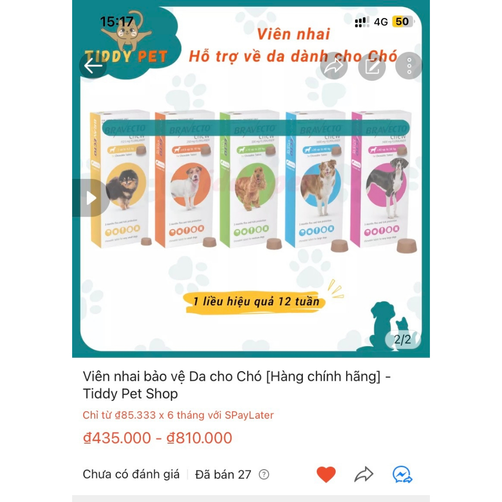 Viên Nhai Vị Thịt Bò Bảo Vệ Da Cho Chó - Tiddy Pet Shop