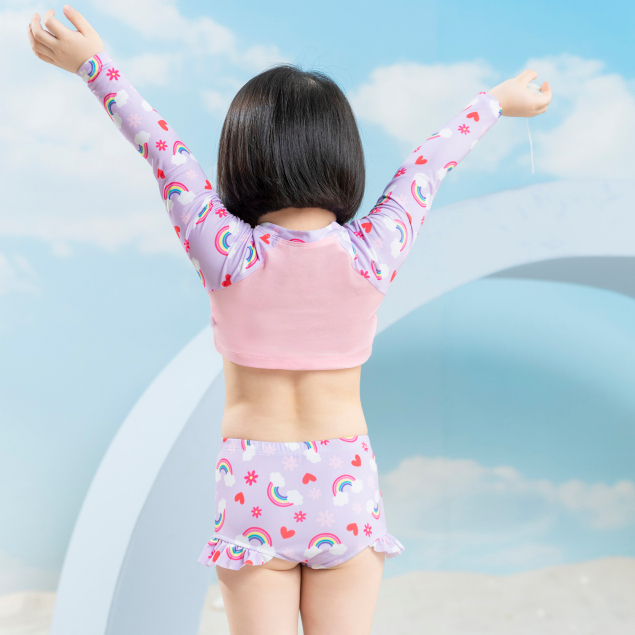 Set đồ bơi bé gái ILABY đi biển biển rời dài tay in hình chất liệu thun lạnh cho bé 8-28kg