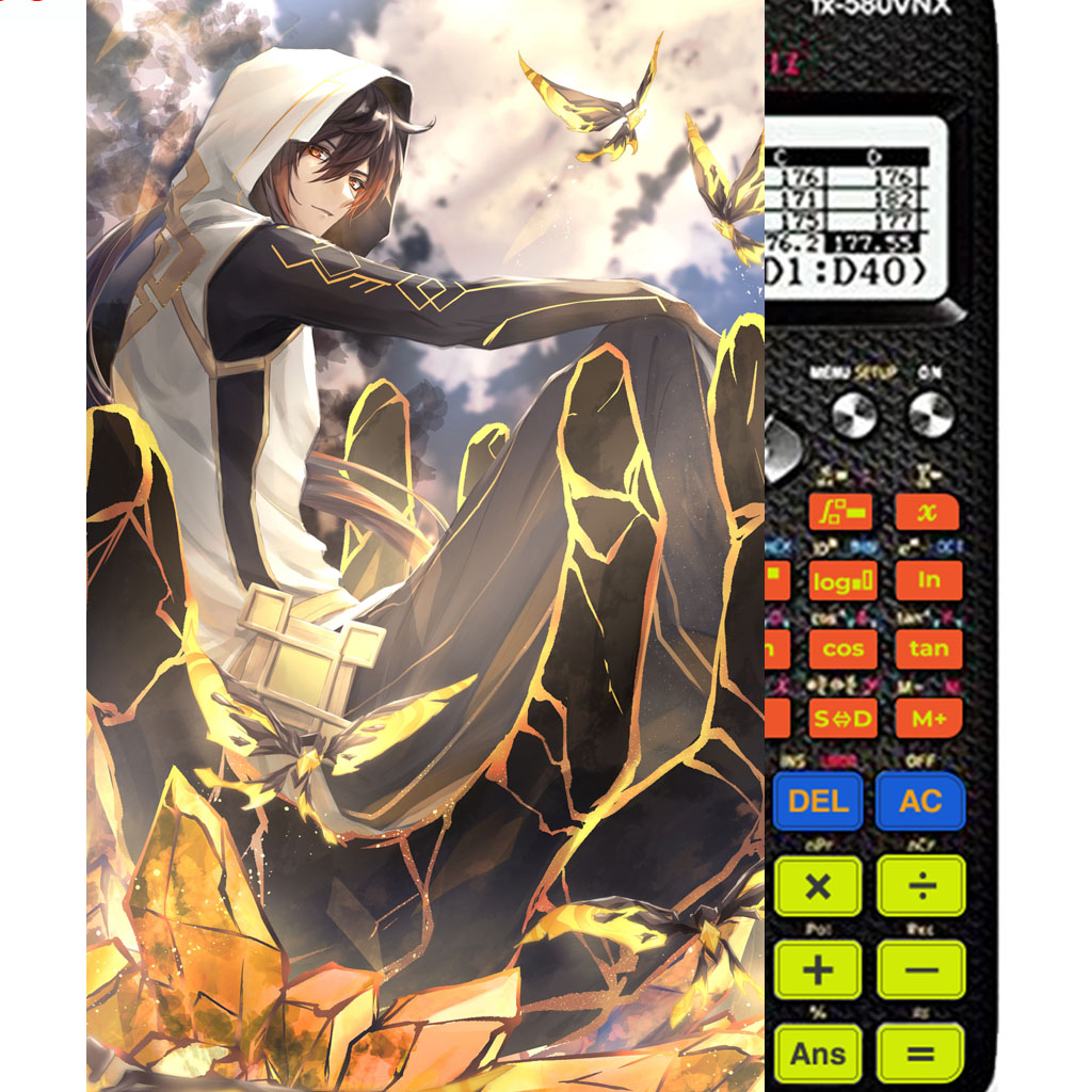 Decal - hình dán Máy tính CASIO fx570, fx580, ...nhân vật Zhongli- Gemshin Impact