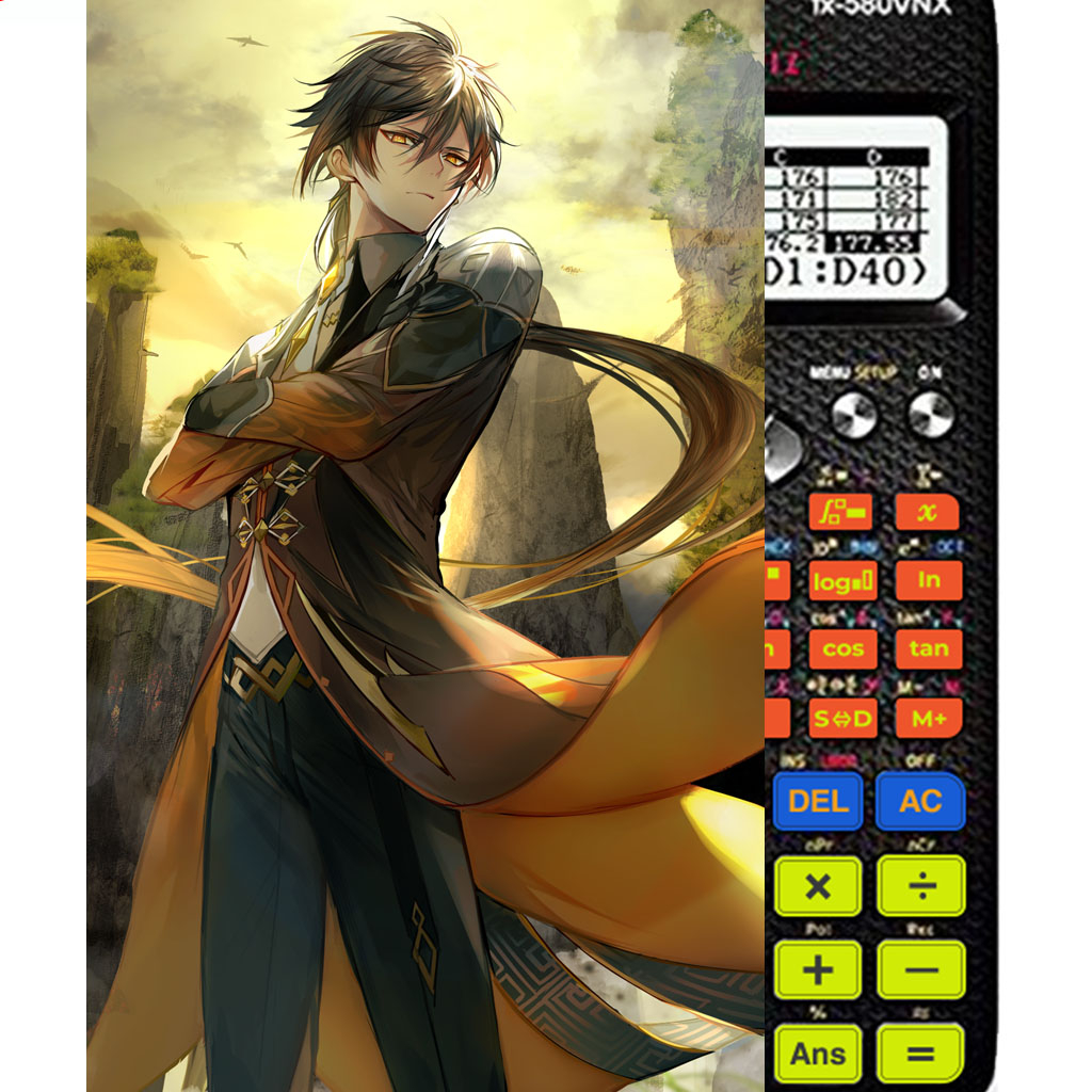 Decal - hình dán Máy tính CASIO fx570, fx580, ...nhân vật Zhongli- Gemshin Impact