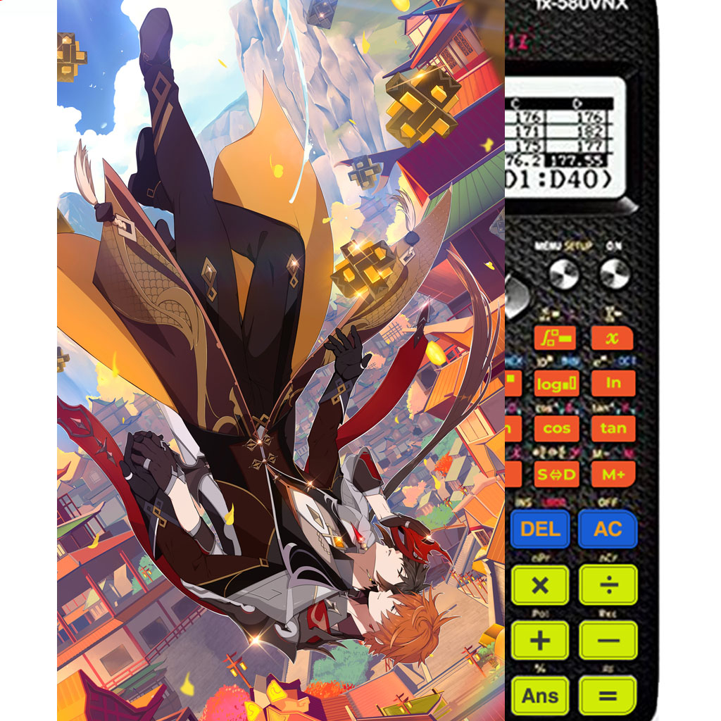 Decal - hình dán Máy tính CASIO fx570, fx580, ...nhân vật Zhongli- Gemshin Impact