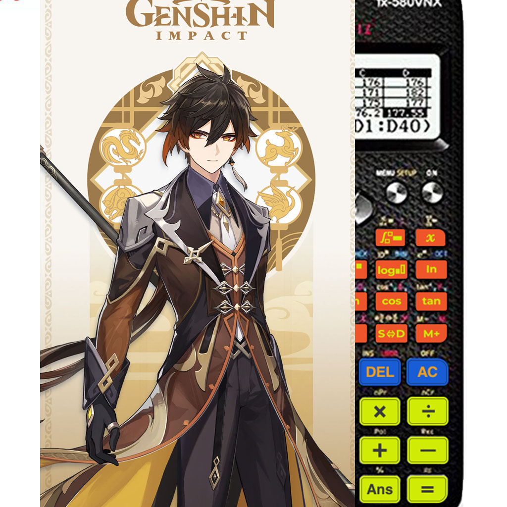 Decal - hình dán Máy tính CASIO fx570, fx580, ...nhân vật Zhongli- Gemshin Impact