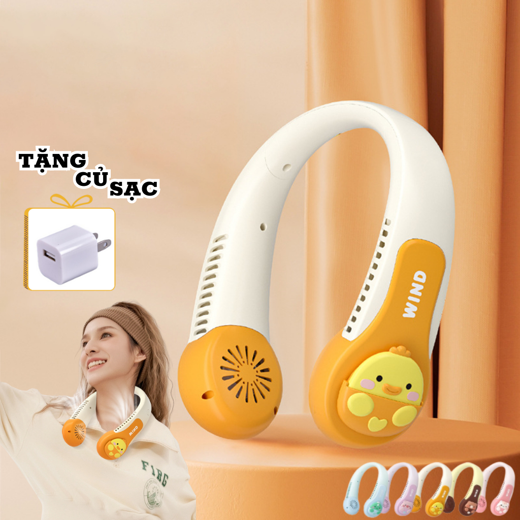 Quạt Đeo Cổ Mini Không Cánh, Quạt WIND Mini Sạc Tích USB Điện Dung, Thiết Kế Hình Dễ Thương, Dung Lượng Pin Cao GDHT