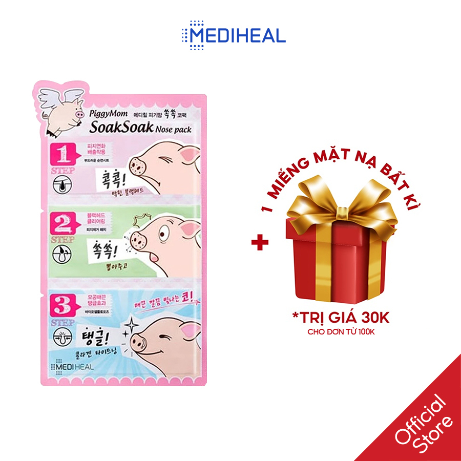 Lột Mụn 3 Bước Mediheal PiggyMom Soak Soak Nose Pack [K31]