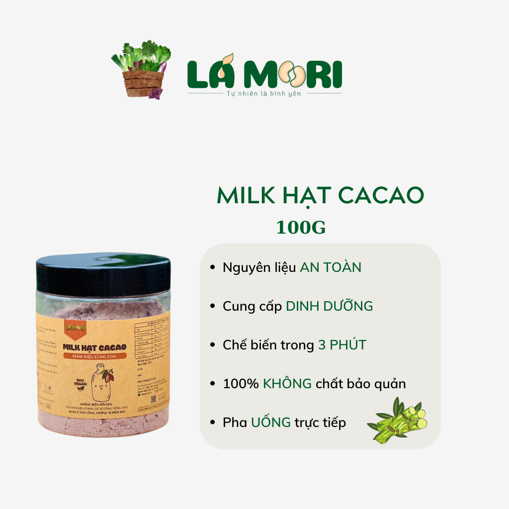 100G Sữa hạt thảo mộc uống liền Milk Cacao cung cấp năng lượng và dinh dưỡng cho bé Lá Mori