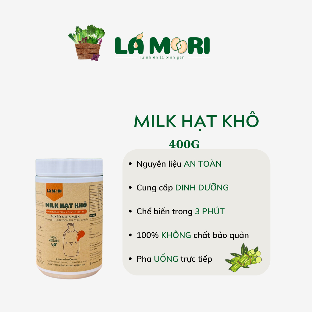 HỘP 400G MILK HẠT KHÔ cung cấp dinh dưỡng tốt cho sức khỏe hoàn toàn thiên nhiên - Lá Mori