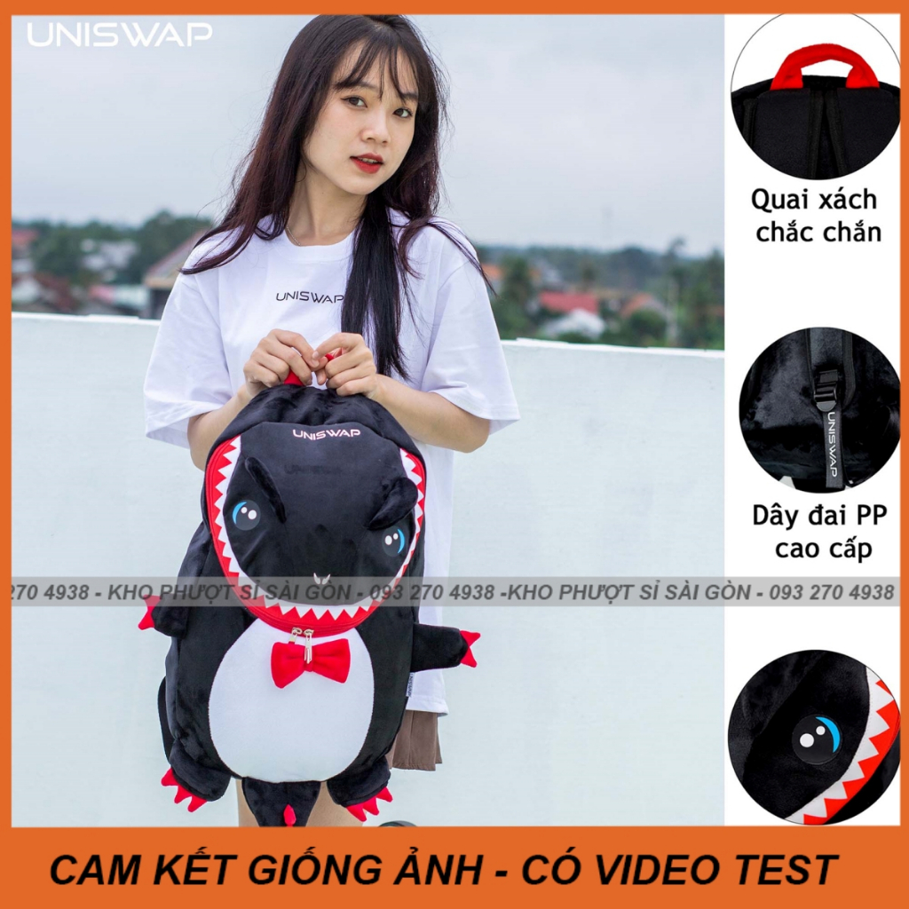 Balo cá sấu đi học siêu cutie cho nam nữ - Balo phượt đựng nón bảo hiểm Uniswap vải nhung mịn