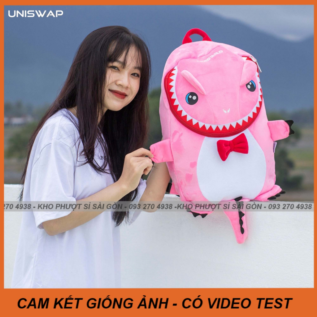 Balo cá sấu đi học siêu cutie cho nam nữ - Balo phượt đựng nón bảo hiểm Uniswap vải nhung mịn