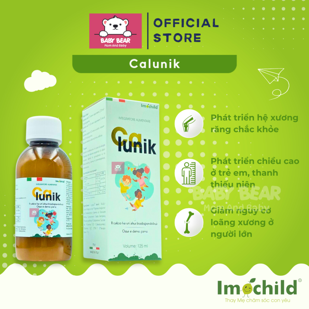 Siro Bổ Sung Canxi Imochild Calunik - Chống Còi Xương, Tăng Chiều Cao Cho Trẻ, Vitamin D3K2 MK7, Xương Chắc Khoẻ (125ml)