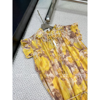 Váy tơ hoa vàng azimer cao cấp