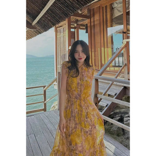 Váy tơ hoa vàng azimer cao cấp