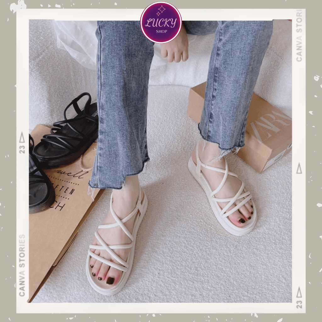 Giày Sandal Đế Bánh Mỳ Nữ Quai Chéo Dây Mảnh Nhẹ Êm Mềm Dễ Đi Phong Cách Cá Tính