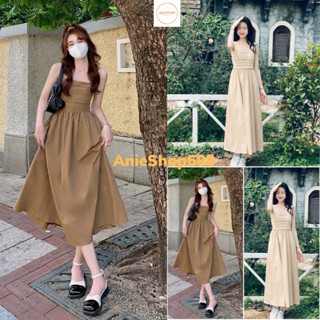 Đầm 2 dây babydoll dáng xèo dài xếp ly ngực, Váy hai dây Babydoll mặc đi biển có mút ngực khoá lưng ANIESHOP688