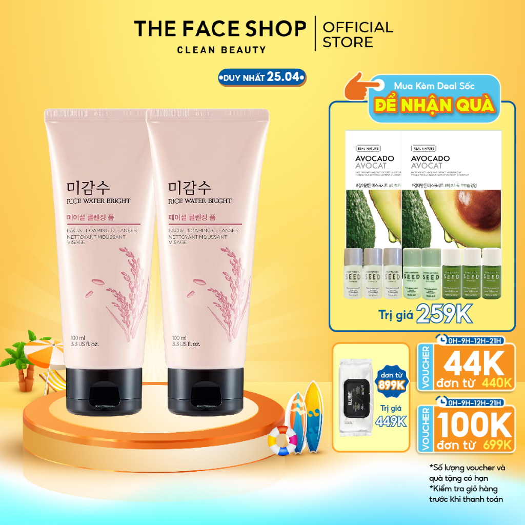Combo 2 Sữa Rửa Mặt Làm Sáng Da Thefaceshop Rice Water Bright Cleansing Foam 100mlx2