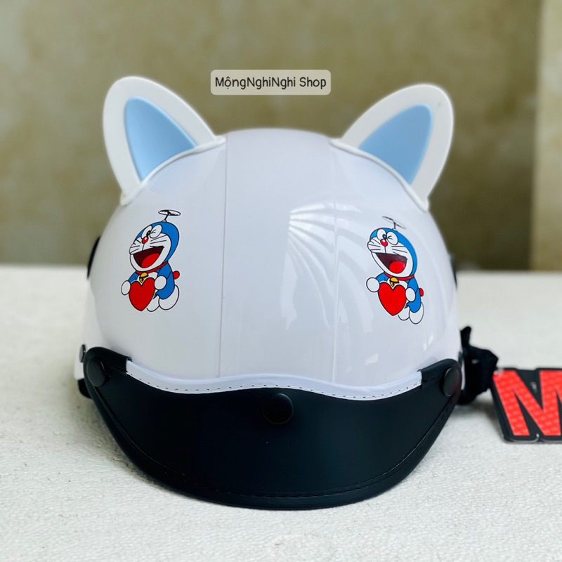 Mũ Bảo Hiểm Doremon Cao Cấp kèm tai mèo hàng nhập khẩu - Bảo Hành 12 tháng nước Sơn 2k chống ố màu