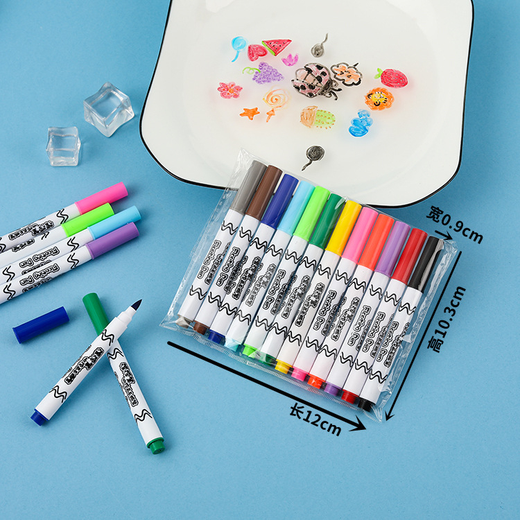 Set 12 bút vẽ nước ma thuật, vẽ hình nổi trên mặt nước, dùng được trên bảng trắng, đồ chơi giáo dục sớm cho trẻ em
