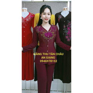Bộ bà ba bông hồng đính đá ống nhỏ bán cả bộ