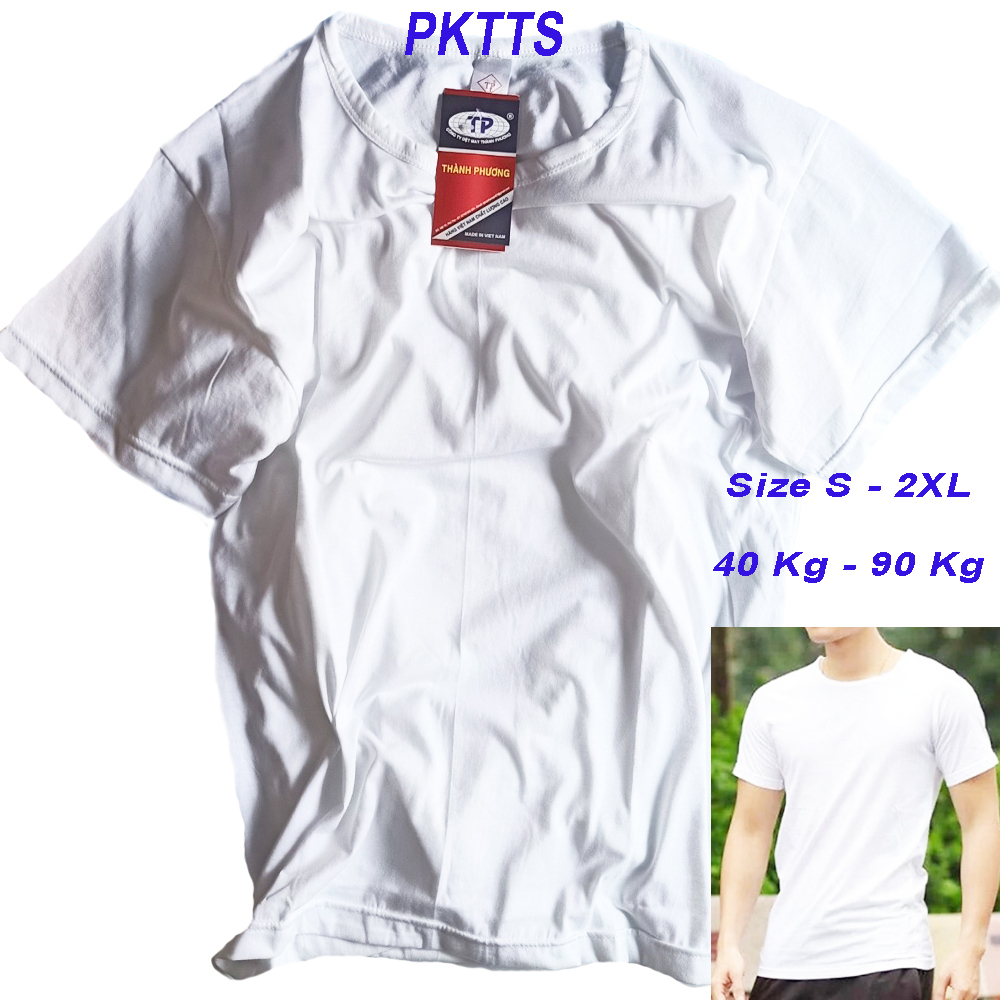 Áo cộc tay nam trắng trơn, cổ tròn dày dặn 5 size s - 2xl cho người từ 40kg - 90kg