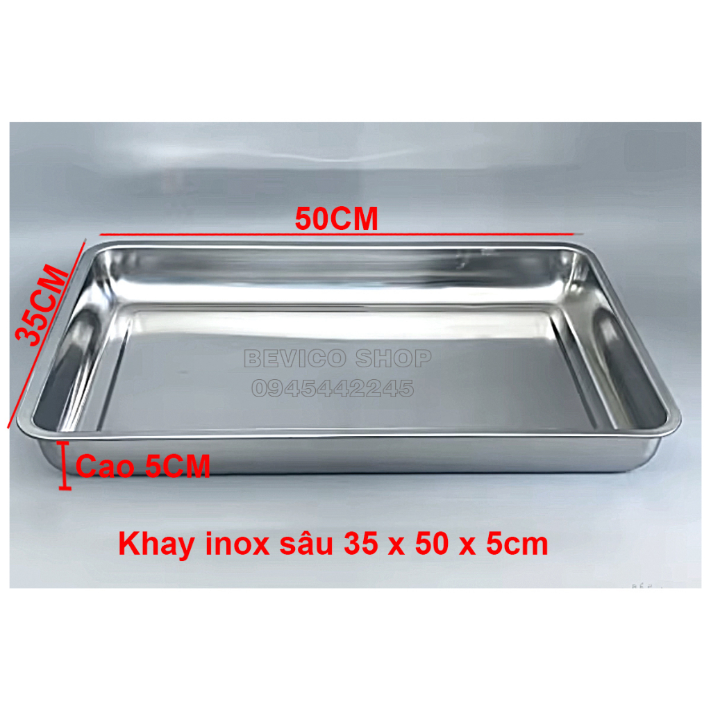 Khay inox chữ nhật 35x50cm/40x60cm | đựng thực phẩm, đựng phụ tùng, mâm phục vụ...