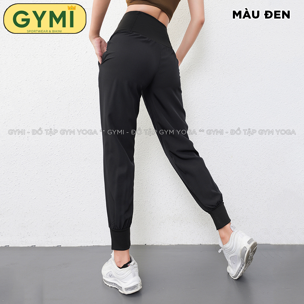 Quần jogger tập gym yoga nữ GYMI QJ10 dáng rộng thể thao có gen nịt thon gọn eo bụng chất giấy gió mỏng mịn