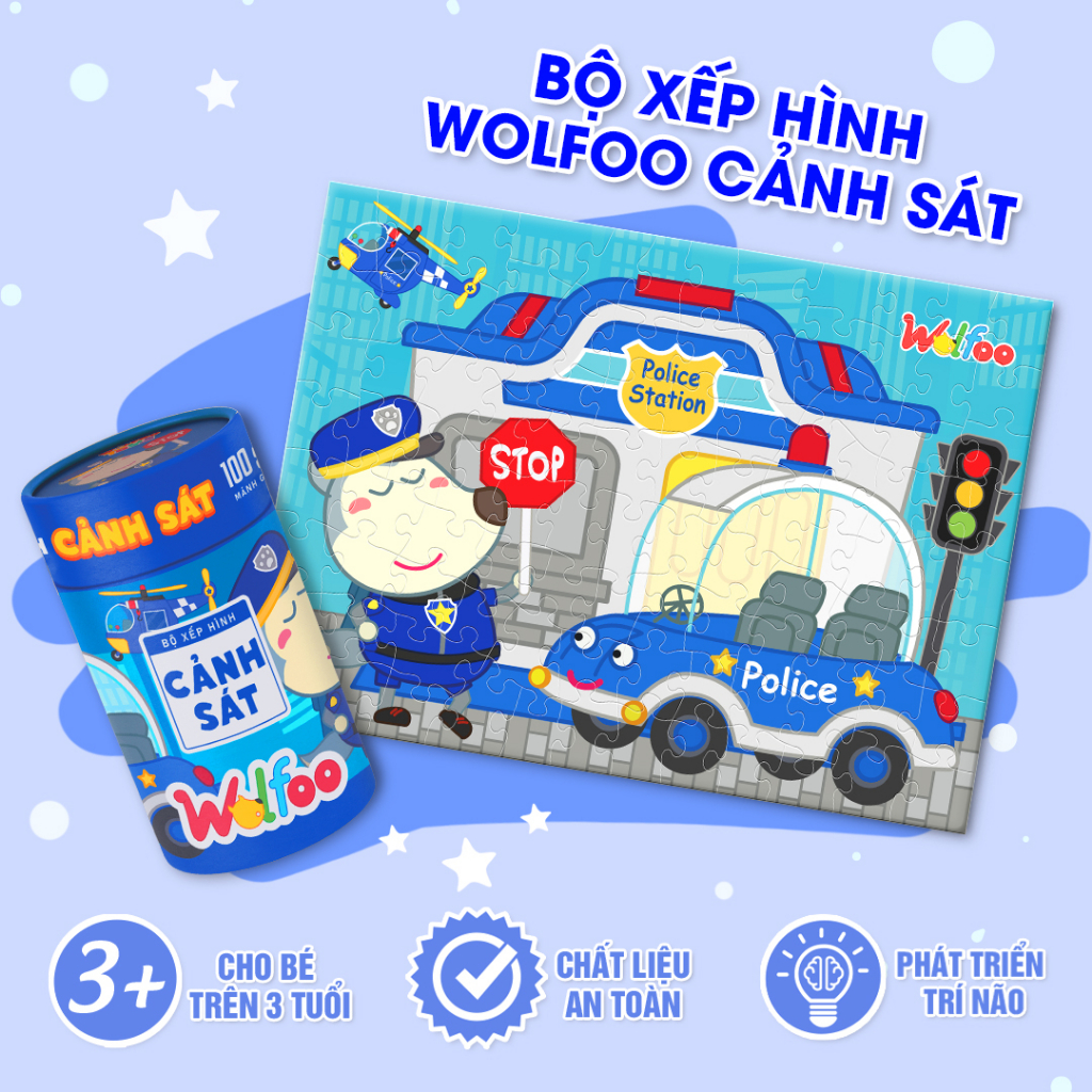 Bộ đồ chơi xếp hình Wolfoo cảnh sát cho bé trai - Trò chơi phát triển trí tuệ