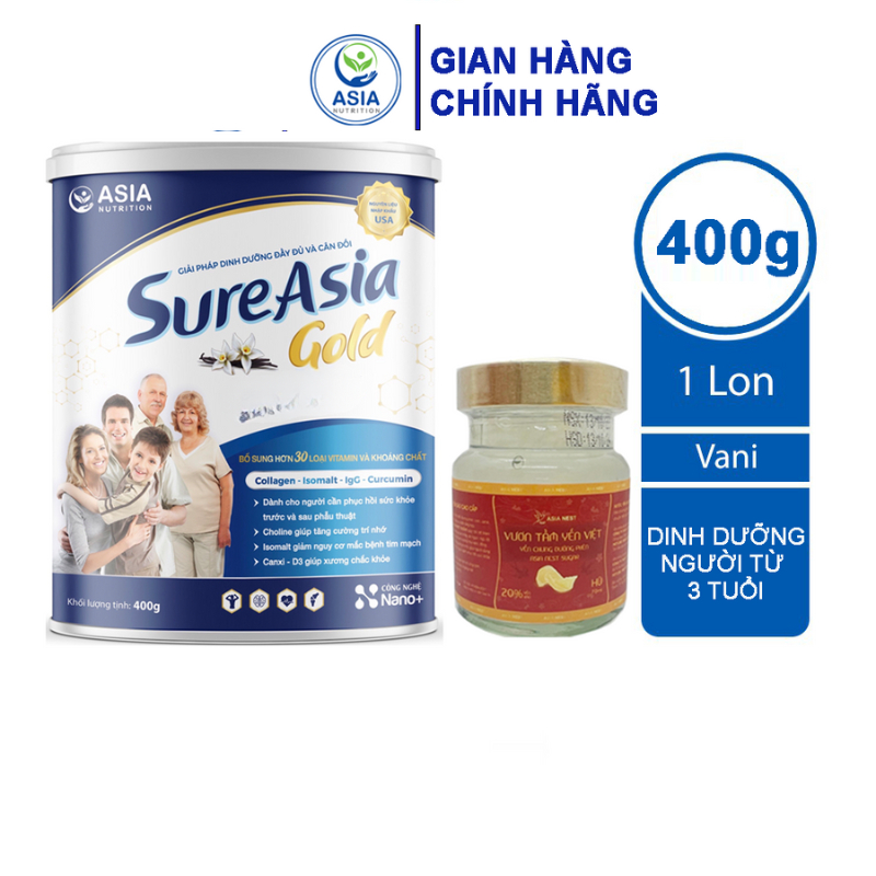 Combo sữa bột Sure Asia Gold chính hãng ASIA NUTRITION 400G và 1 hũ yến trưng 70ml tác dụng tốt cho sức khỏe