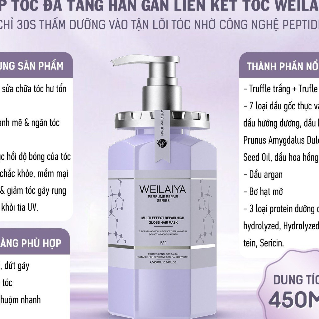 Combo phục hồi đa tầng tóc Weilaiya – Cặp gội xả nấm truffle và Dầu hấp tóc đa tầng hắn gắn liên kết tóc khô xơ, hư tổn