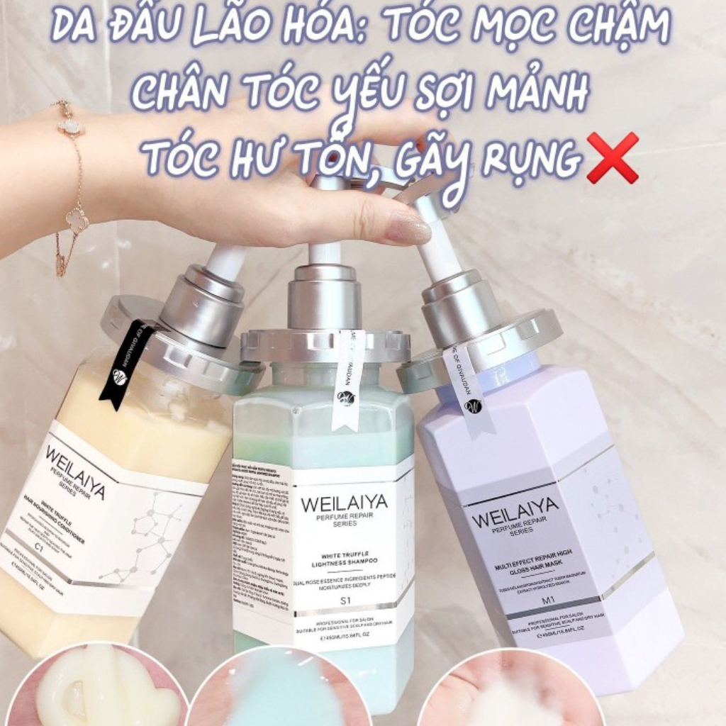 Combo phục hồi đa tầng tóc Weilaiya – Cặp gội xả nấm truffle và Dầu hấp tóc đa tầng hắn gắn liên kết tóc khô xơ, hư tổn