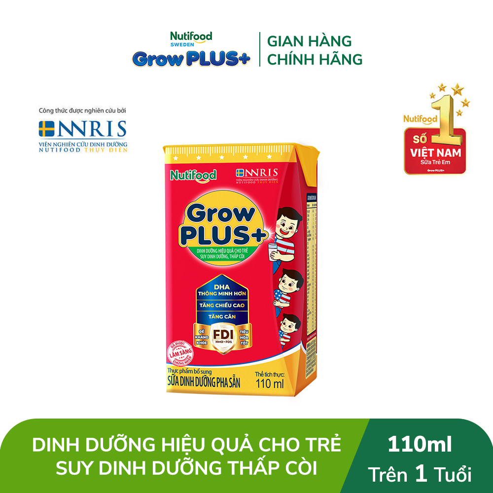 Thùng Sữa Bột Pha Sẵn Nutifood GrowPLUS+ Suy Dinh Dưỡng - Trên 1 Tuổi - Tăng Cân, Tăng Chiều Cao (48 Hộp x 110ml)