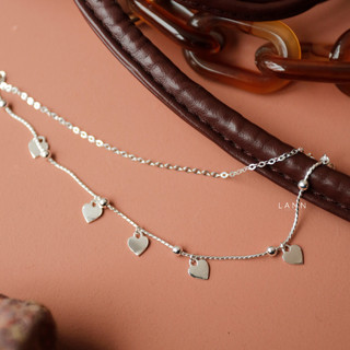 Lắc tay 2 dây xích treo charm tim dẹt BẠC S925 LANN B120