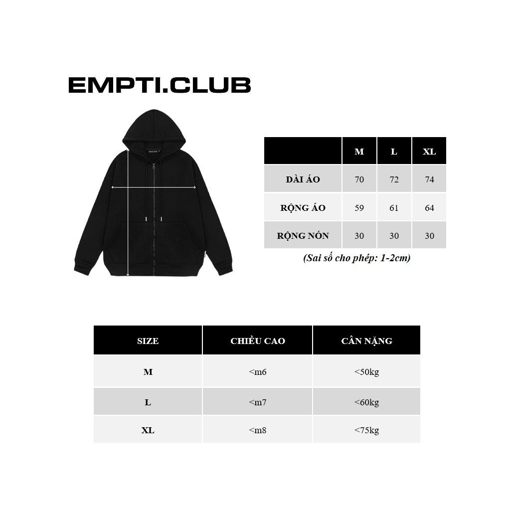 Áo Hoodie Zip EMPTI Tag Su 01 - Áo Khoác Nỉ Dây Kéo Nhiều Màu Form Rộng Unisex