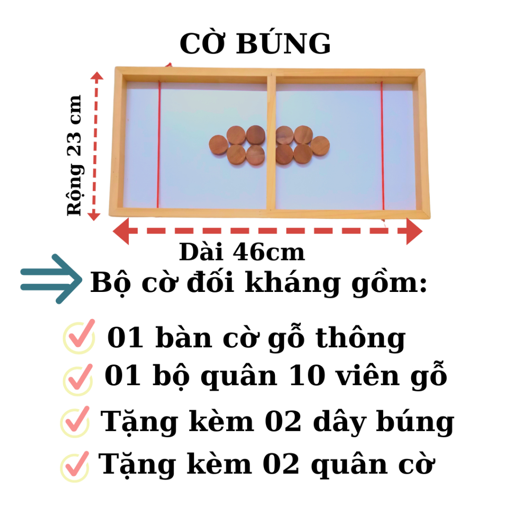 Bộ cờ búng. Cờ búng xuyên lỗ. Kích thước 46x23x3