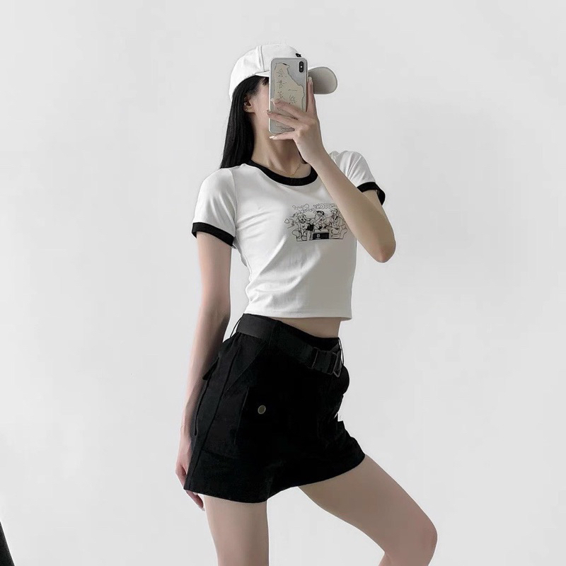 ÁO CROPTOP TAY NGẮN VIỀN