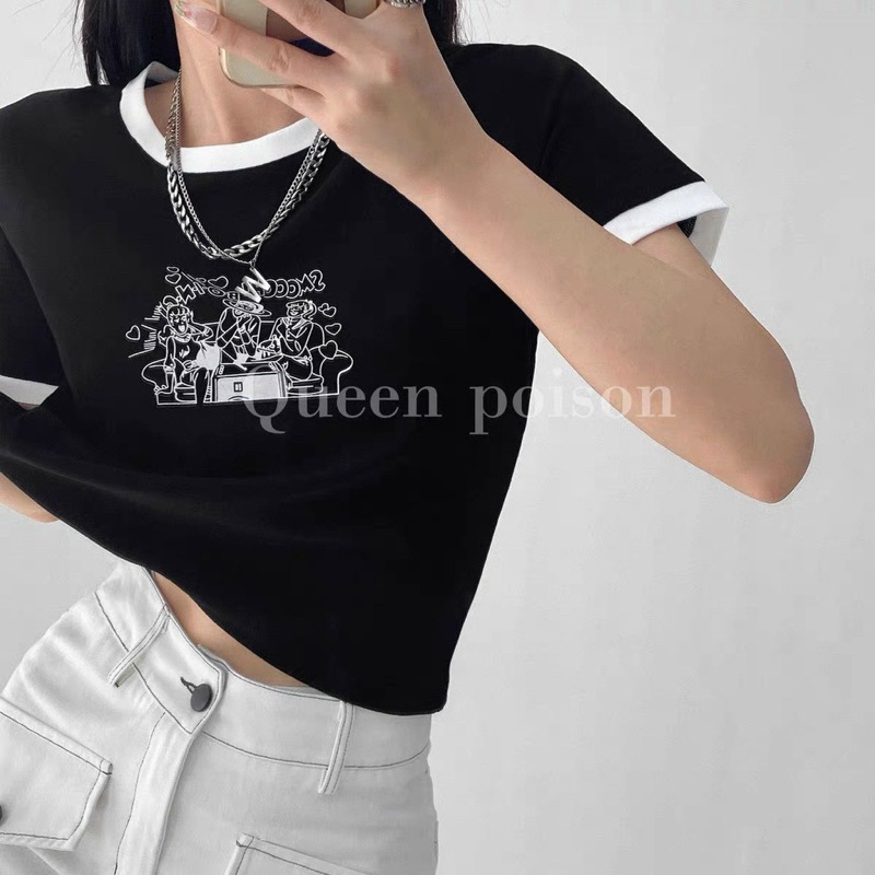 ÁO CROPTOP TAY NGẮN VIỀN