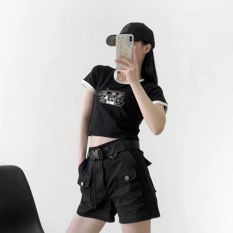 ÁO CROPTOP TAY NGẮN VIỀN