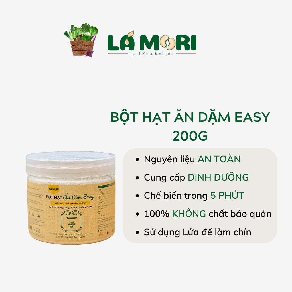 hộp 200G bột nấu dạng mịn ăn dặm thức giấc EASY có dinh dưỡng tốt tốt cho tiêu hóa cho trẻ mới bắt đầu ăn dặm - Lá Mori