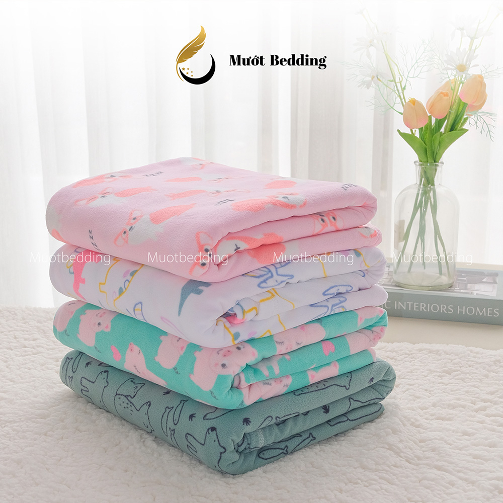 Chăn mền chất liệu nỉ 1m6x1m8-2m mỏng, gọn, nhẹ Mướt Bedding dùng làm chăn văn phòng, tàu xe, du lịch, mền trẻ em