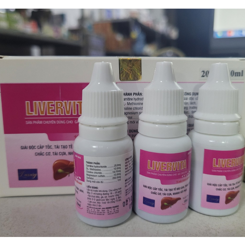 Livervita 10ml:  giải đ.ộc gan thận cấp, tái tạo tế bào gan cho thú cưng, gà đá, gà chọi, pet...